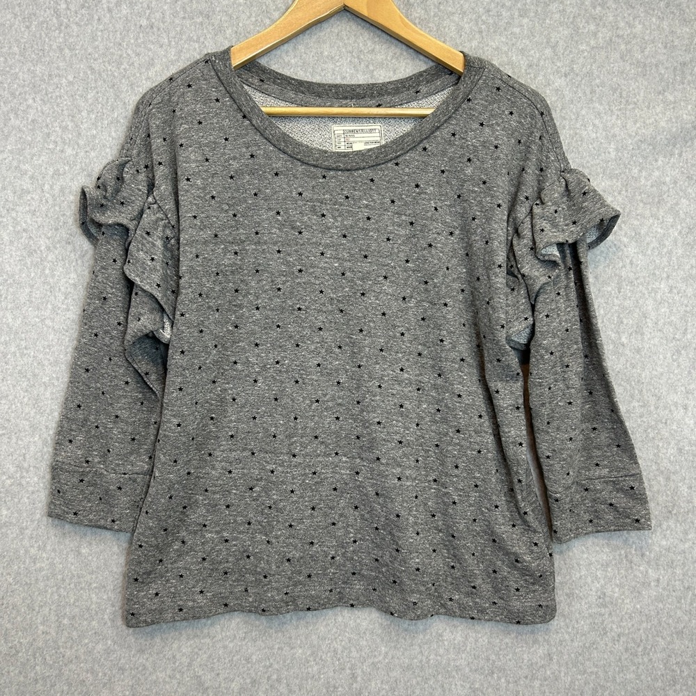 Current/Elliott The Ruffle Sweatshirt Grey Star Print Ruffle Sleeve Size 0 XS